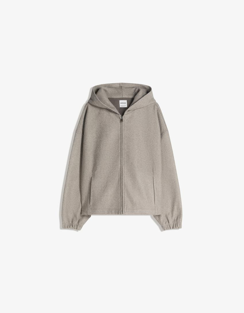 Wool-effect zip-up hoodie - Women | Bershka GB