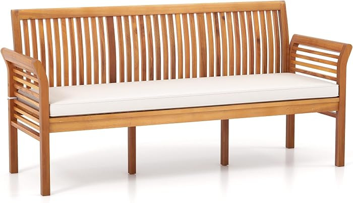 RELAX4LIFE 62.5\u2019\u2019 Outdoor Bench Acacia Wood - 3-Person Patio Bench w/Backrest, Armrests... | Amazon (US)