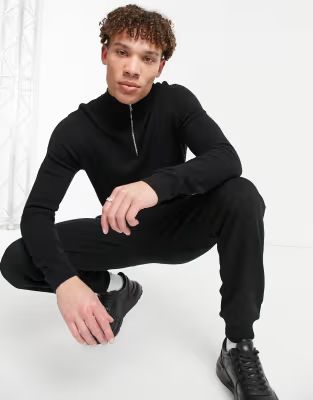 ASOS DESIGN midweight half zip sweater in black | ASOS (Global)