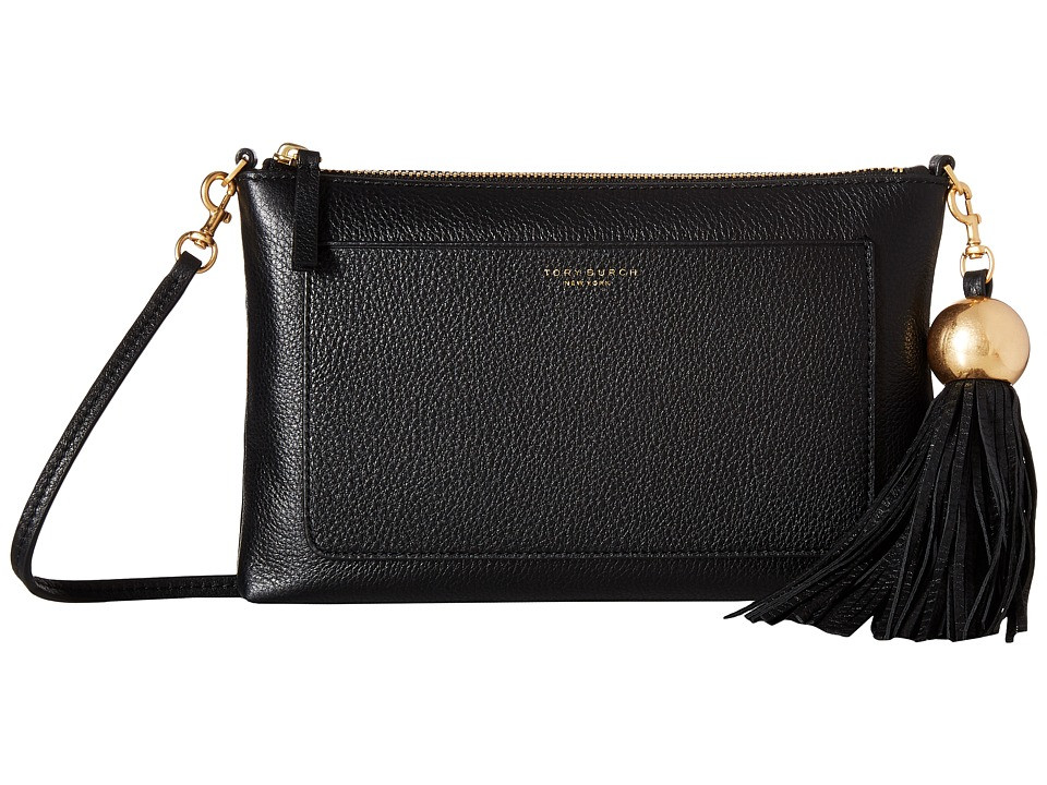 Tory Burch - Leather Tassel Crossbody (Black) Cross Body Handbags | Zappos