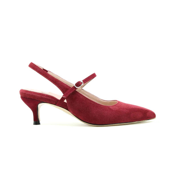 Gutsy Garnet Suede Mary Jane Slingback Kitten Heel | ALLY Shoes