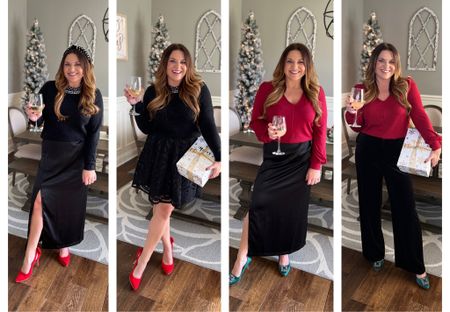 Gibsonlook x Glam
Holiday outfits. Christmas outfit. Holiday party. Glam holiday. Satin skirt. Pearl sweater. Red heels. Green heels Sale

#LTKparties #LTKHoliday #LTKmidsize