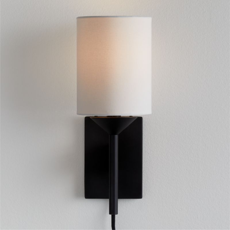 Lyre Blackened Steel Single-Light Torch Plug In Wall Sconce + Reviews | Crate & Barrel | Crate & Barrel