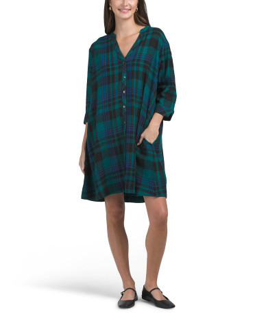 Linen Blend Plaid Mini Shirt Dress For Women, Linen/Rayon | TJ Maxx