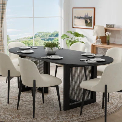 Wood Dining Set With Oval Table And Upholstered Chairs-B | Wayfair North America