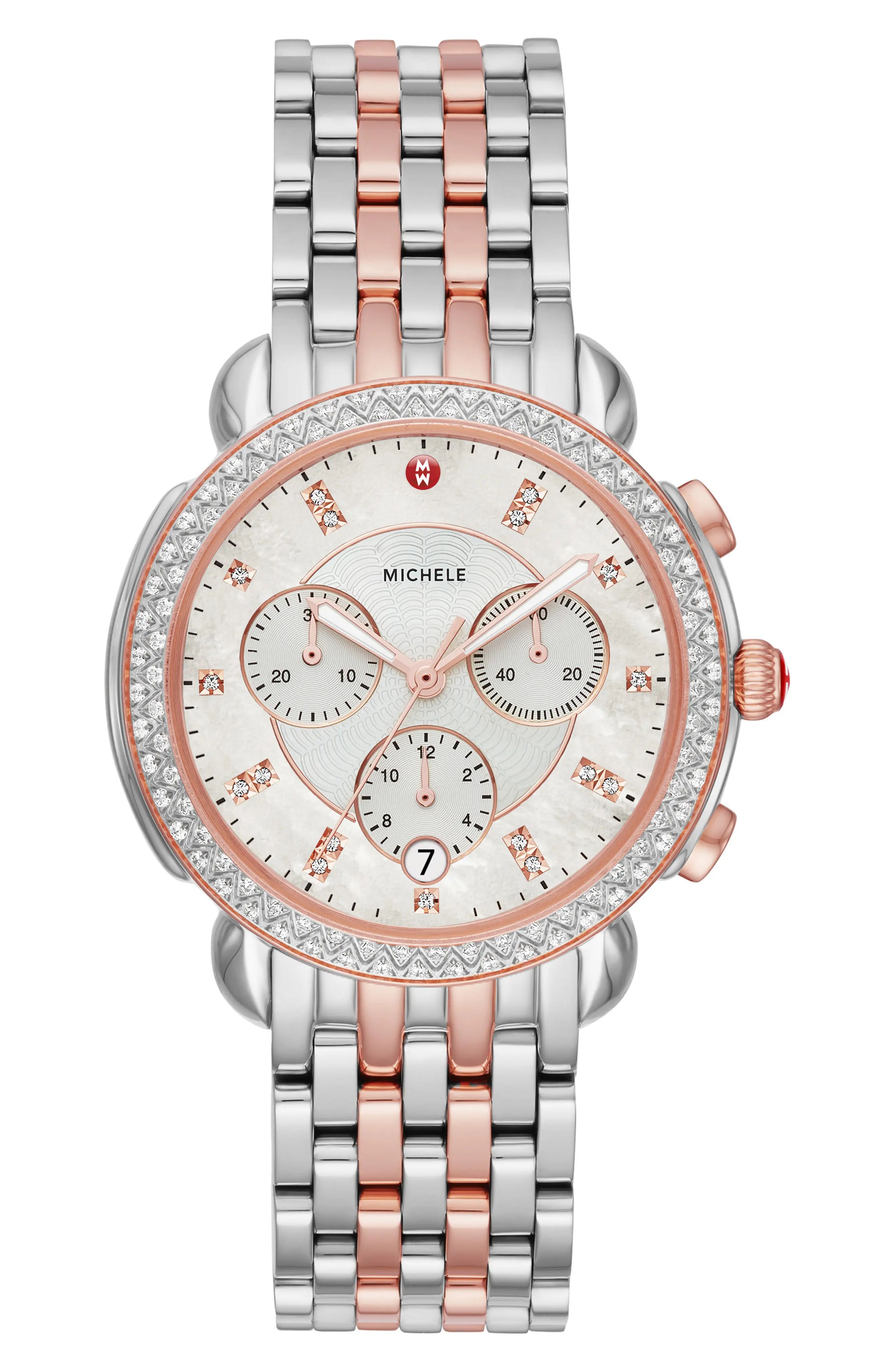 Women's Michele Sidney Chrono Diamond Diamond Dial Watch Case, 38Mm | Nordstrom