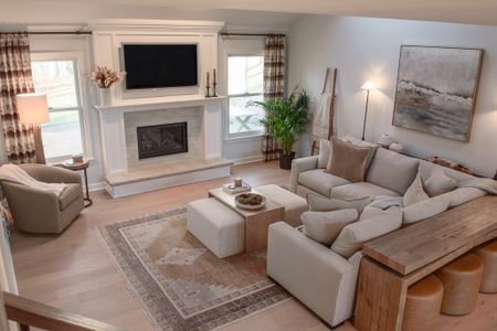 This beautiful family room is warm and welcoming with neutral tones drawn from nature and plenty of textures and patterns, making it the perfect place for friends and family to gather  #modernorganicdesign #familyroom

#LTKhome
