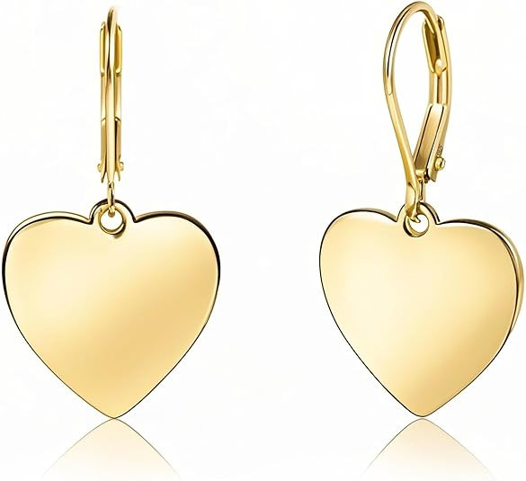Sterling Silver Heart Earrings for Women 14K Gold Plated Love Heart Dangle Earrings Drop Hypoalle... | Amazon (US)
