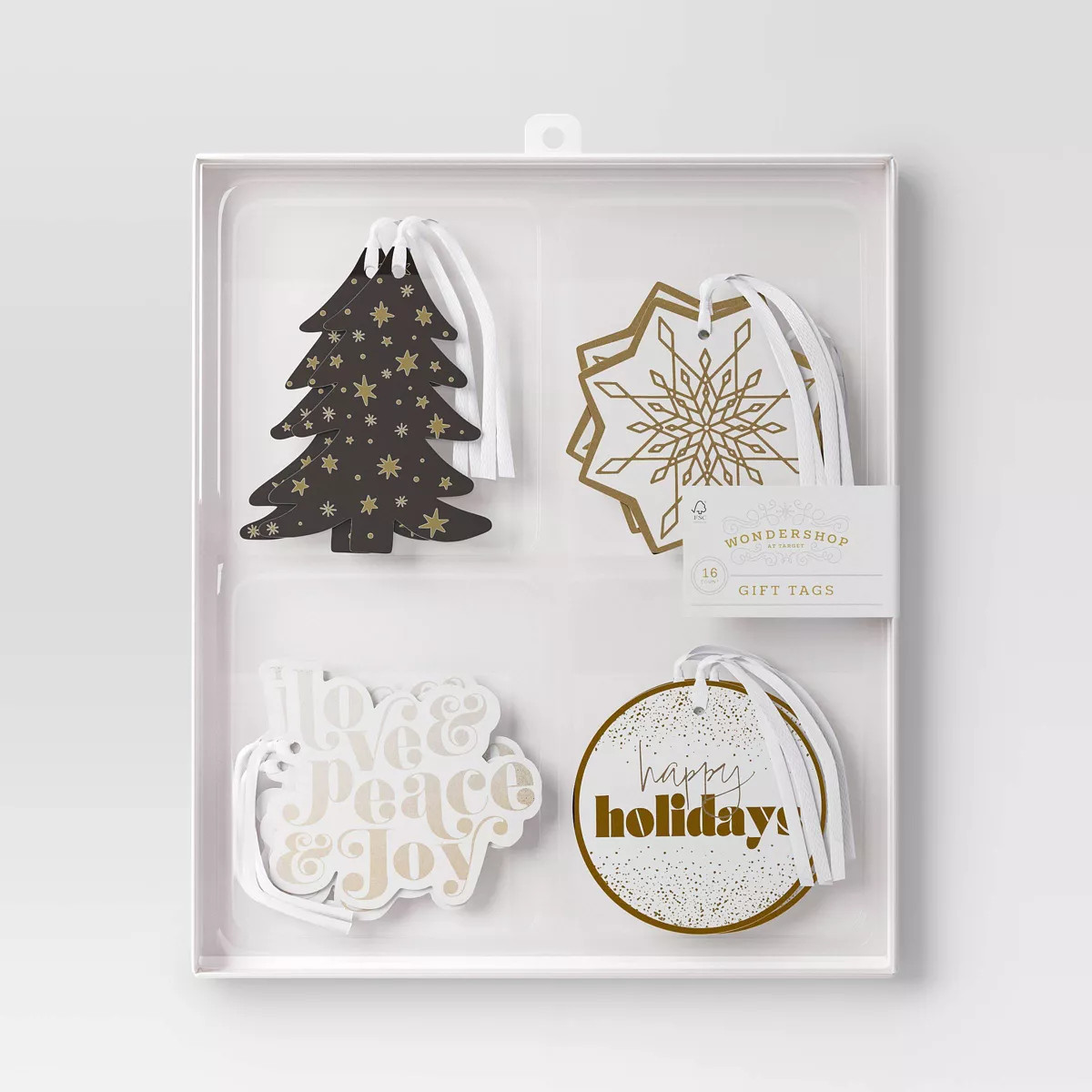 16ct Tie-on Tree and Snowflake Christmas Gift Tag Black/Gold - Wondershop™ | Target