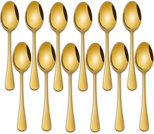 5.5 Inch Coffee Spoons,12 Pieces Stainless Steel Gold Tea & Coffee Spoon,Mirror Polishing Metal S... | Amazon (UK)
