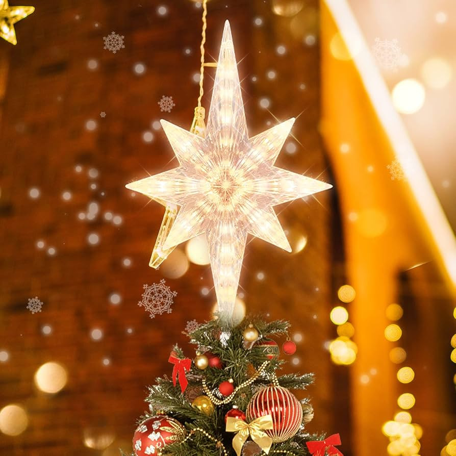 11" 41LED Glitter Bethlehem Star Tree Topper - Tree Topper with 41 LED and 5V Adapter Powered Tre... | Amazon (US)