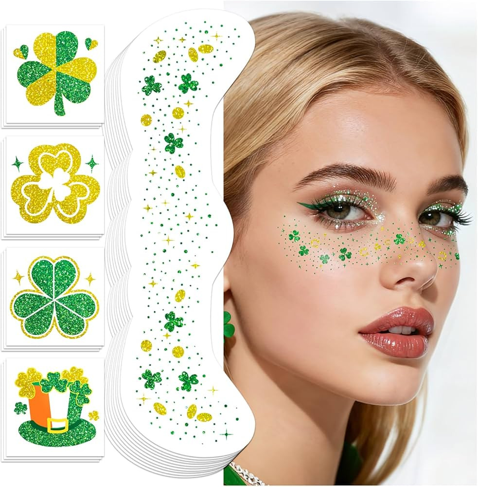 Cerlaza St Patricks Day Accessories, 40 Pcs St Patty's Day Glitter Gold Green Freckles Temporary ... | Amazon (US)