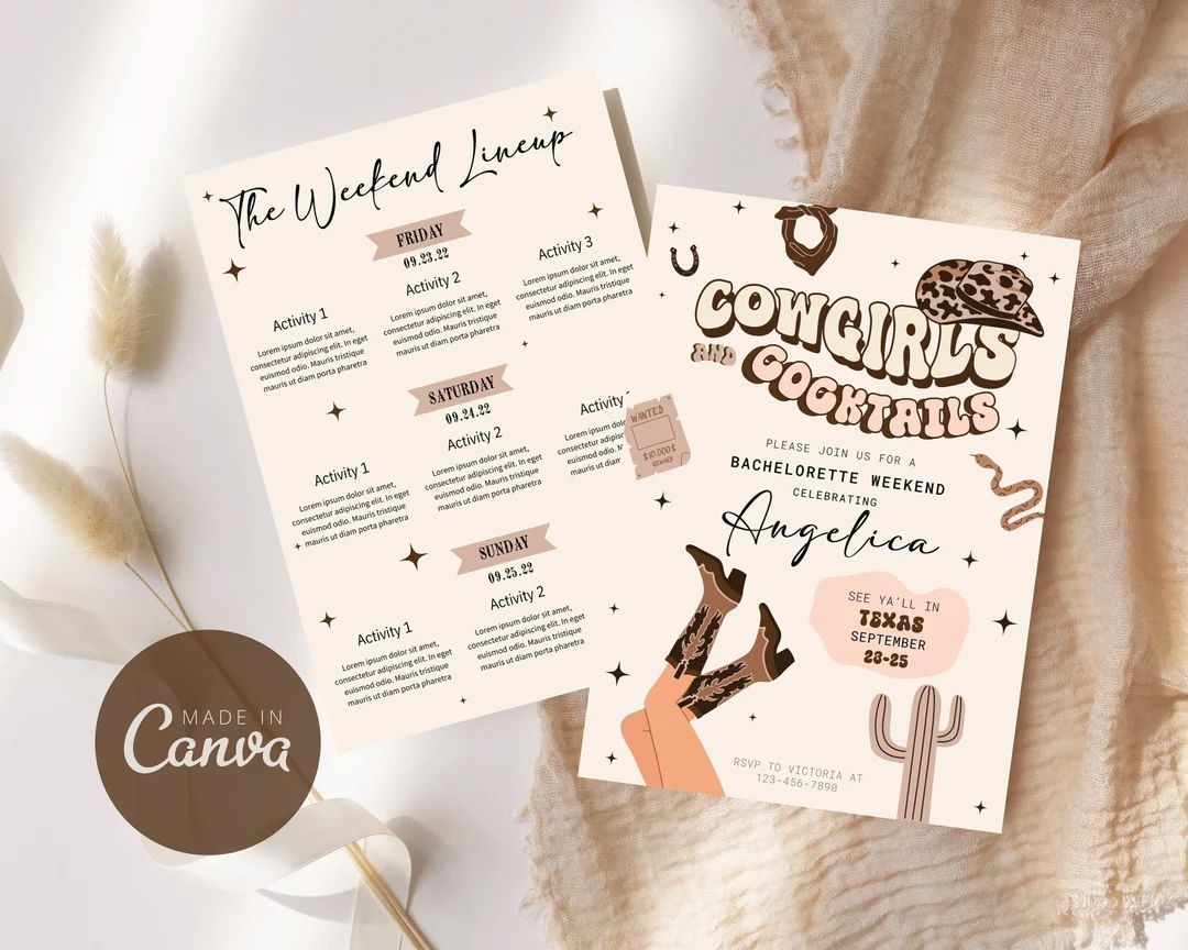 Cowgirls & Cocktails Bachelorette Invitation and Schedule, Western Bachelorette, Last Rodeo Invit... | Etsy (US)