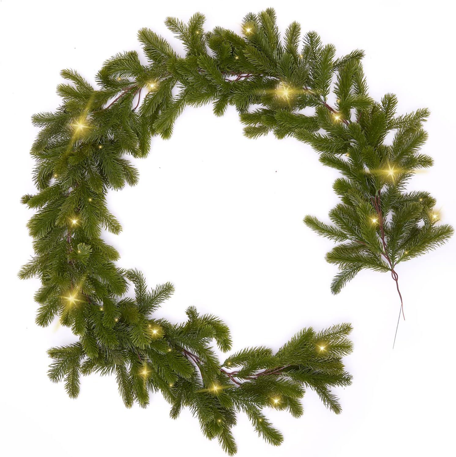 6FT Christmas Garland PARTY JOY Pine Garland with 16.4FT LED Lights String, Greenery Plant for Ch... | Amazon (US)