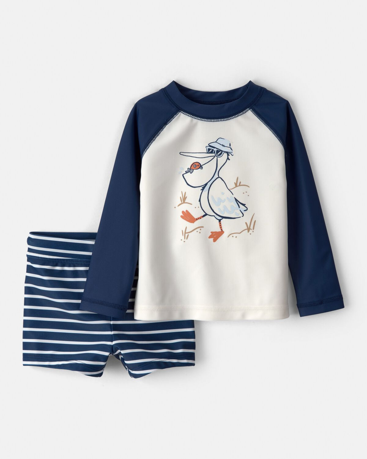 Baby Boy 2-Piece Pelican Long-Sleeve Rashguard Swimsuit Set - Navy/White | Carter's Inc