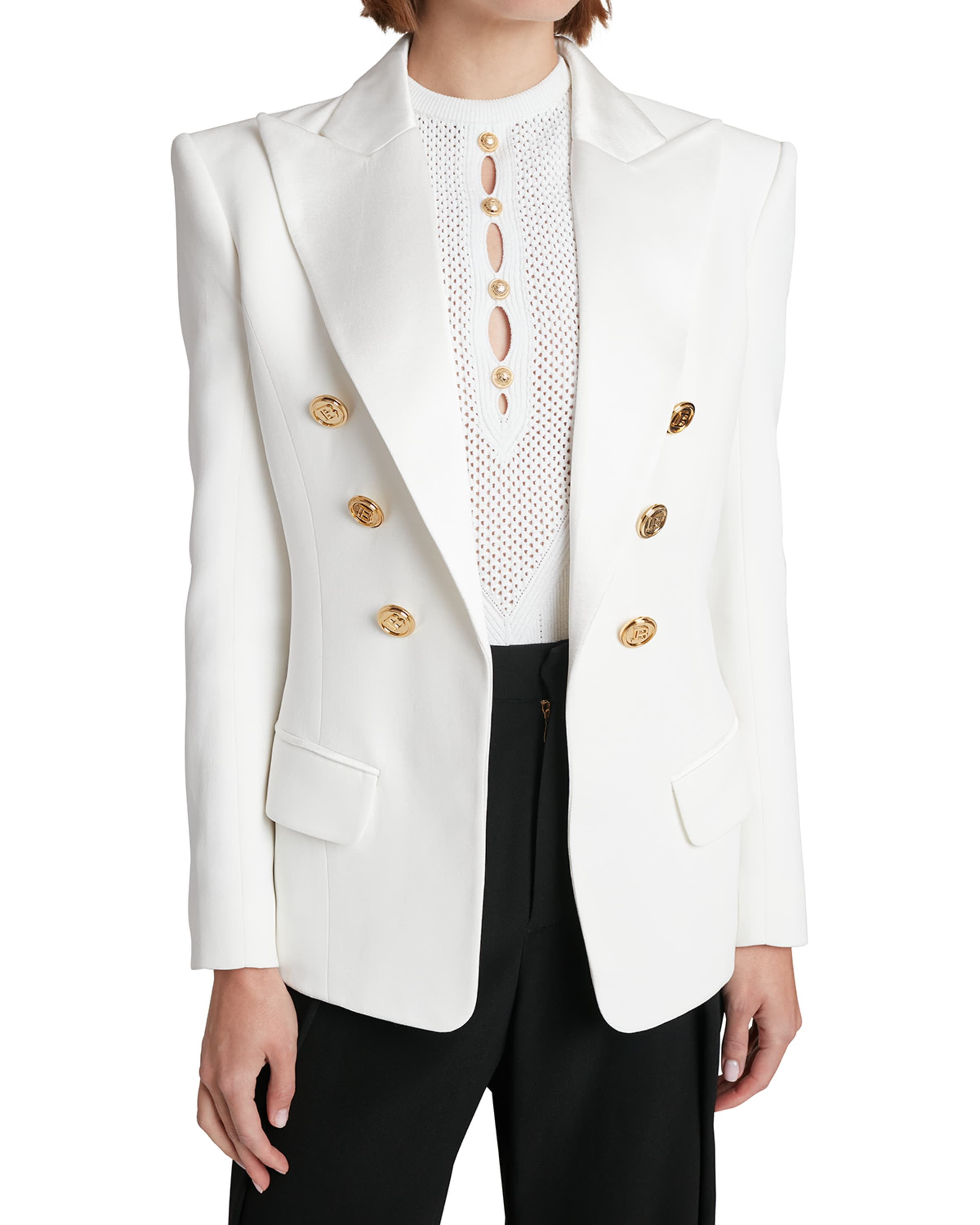 Balmain 6-Button Satin Lapel Blazer | Neiman Marcus