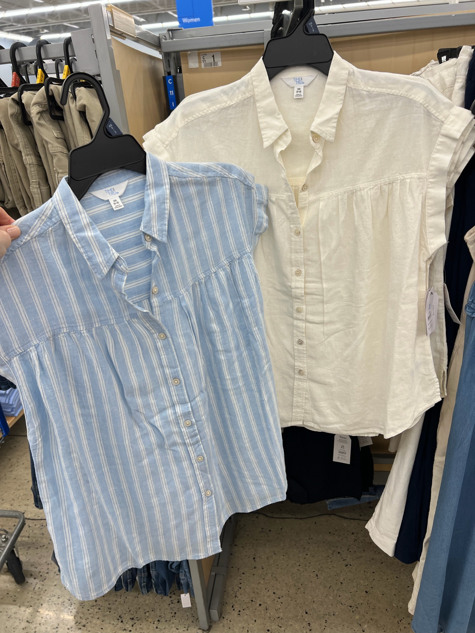 Walmart button front short sleeve shirts, love these! Oversized fit, I got my usual small.