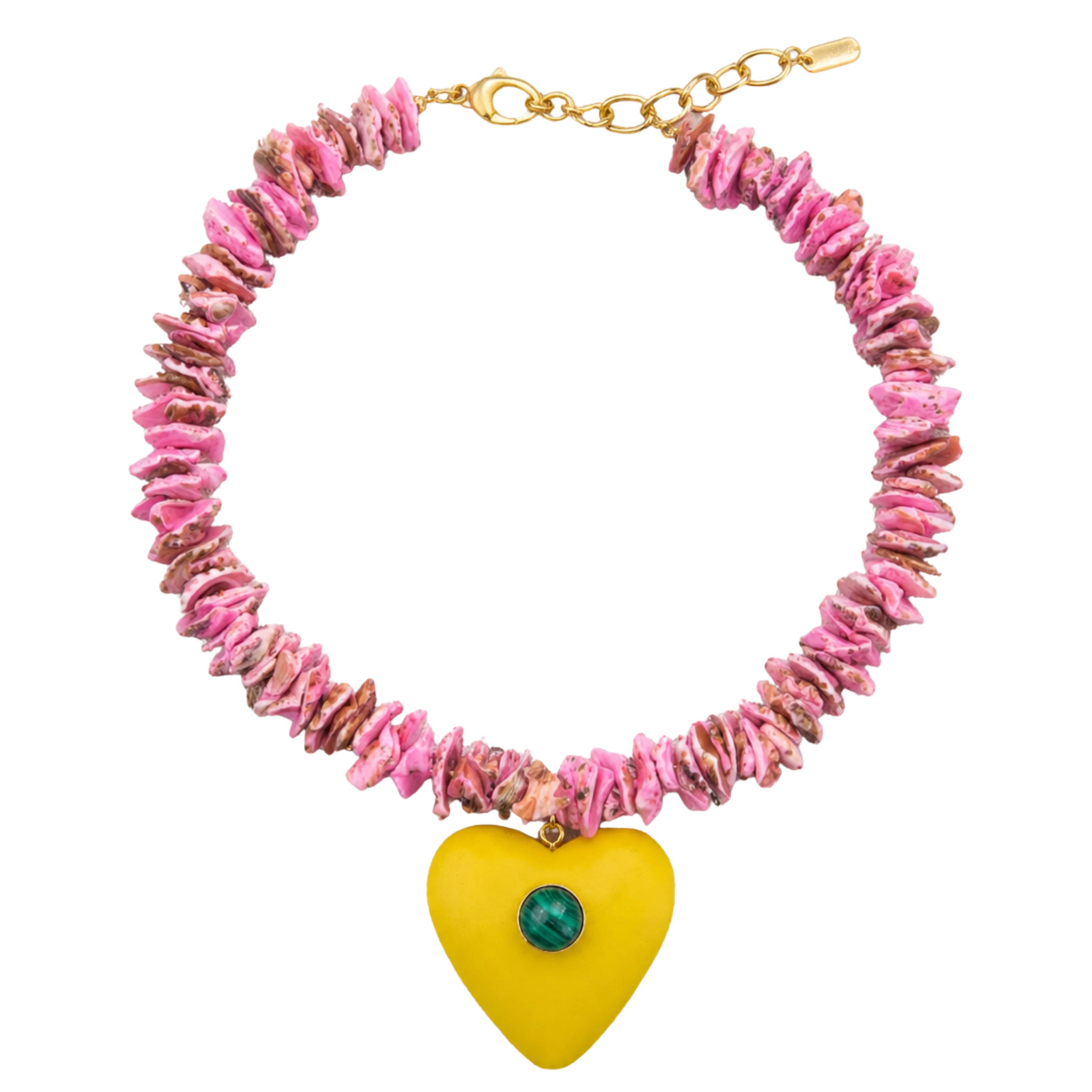 Pink Beaded Yellow Heart Necklace | Logan Tay