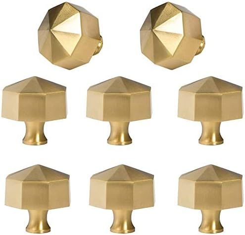 RZDEAL Solid Brass Knobs Beautiful Brushed Gold Kitchen Cabinet Knobs Contemporary Euro Style Dre... | Amazon (US)