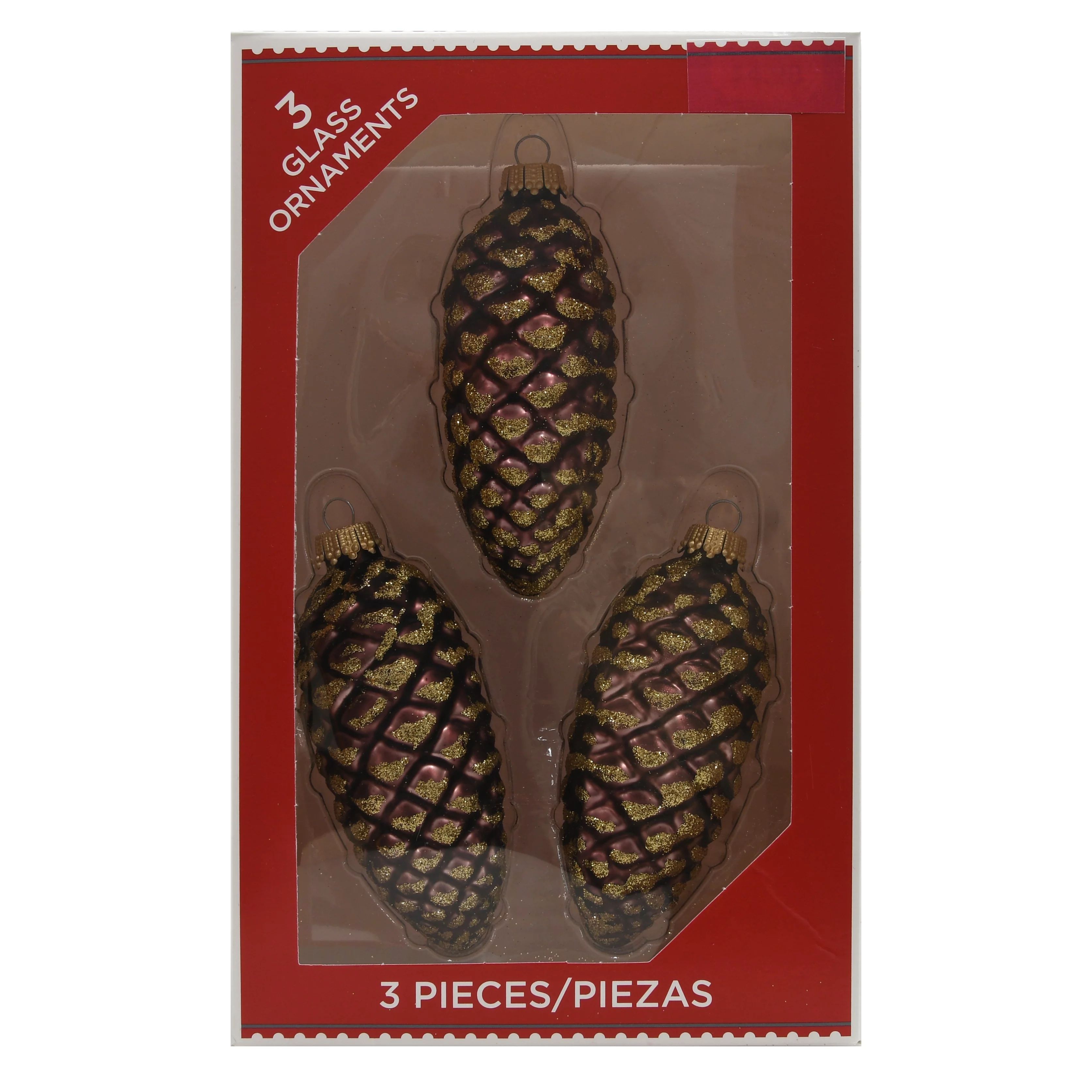 Holiday Time Glass Ornaments, Brown Pine ones, 3 Count | Walmart (US)