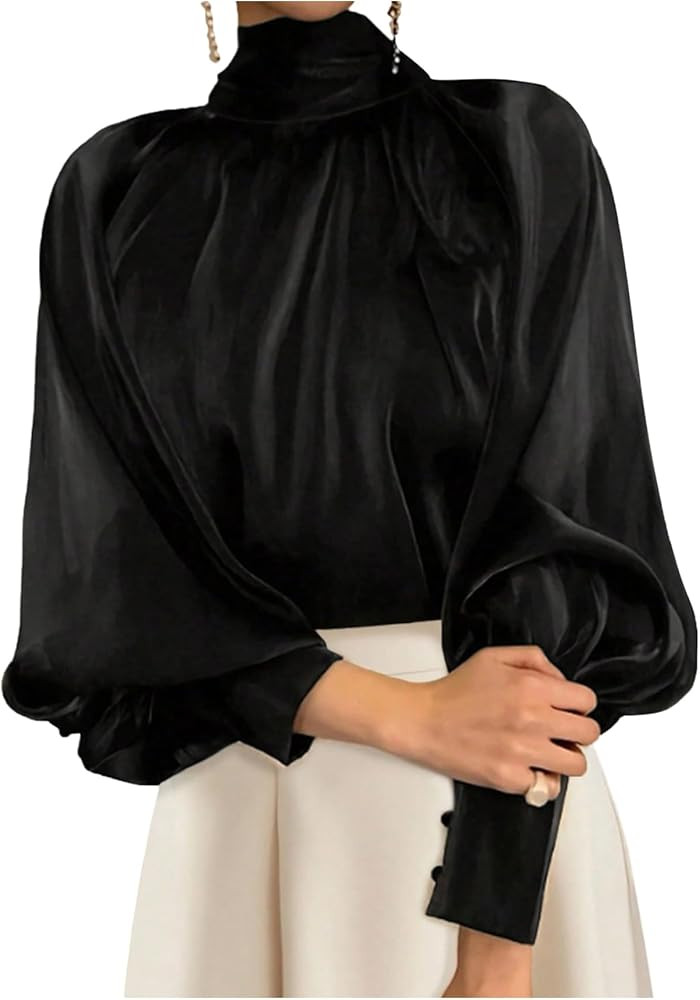 GORGLITTER Women's Satin Tops Blouses Shirts Dressy Bishop Long Sleeve Casual Elegant Office Work... | Amazon (US)