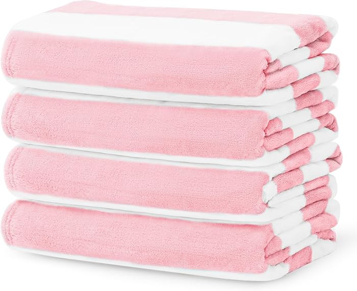 Touchat 4 Pack Cabana Stripe 250GSM Polyester Lightweight Quick-Dry Beach Towel & Blanket Combo- ... | Amazon (US)