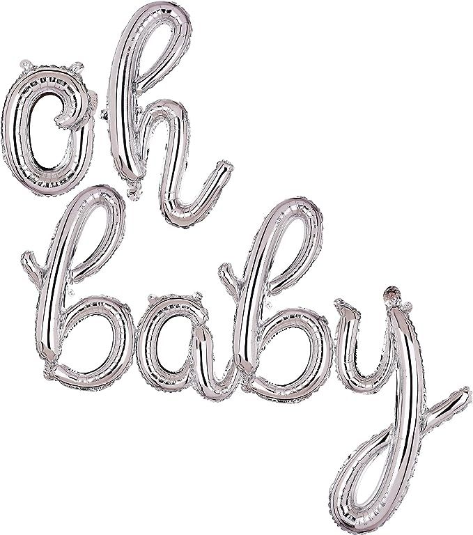 Cursive OH Baby Silver Letter Foil Mylar Balloons Banner Birthdays Party Decorations Supplies Sma... | Amazon (US)