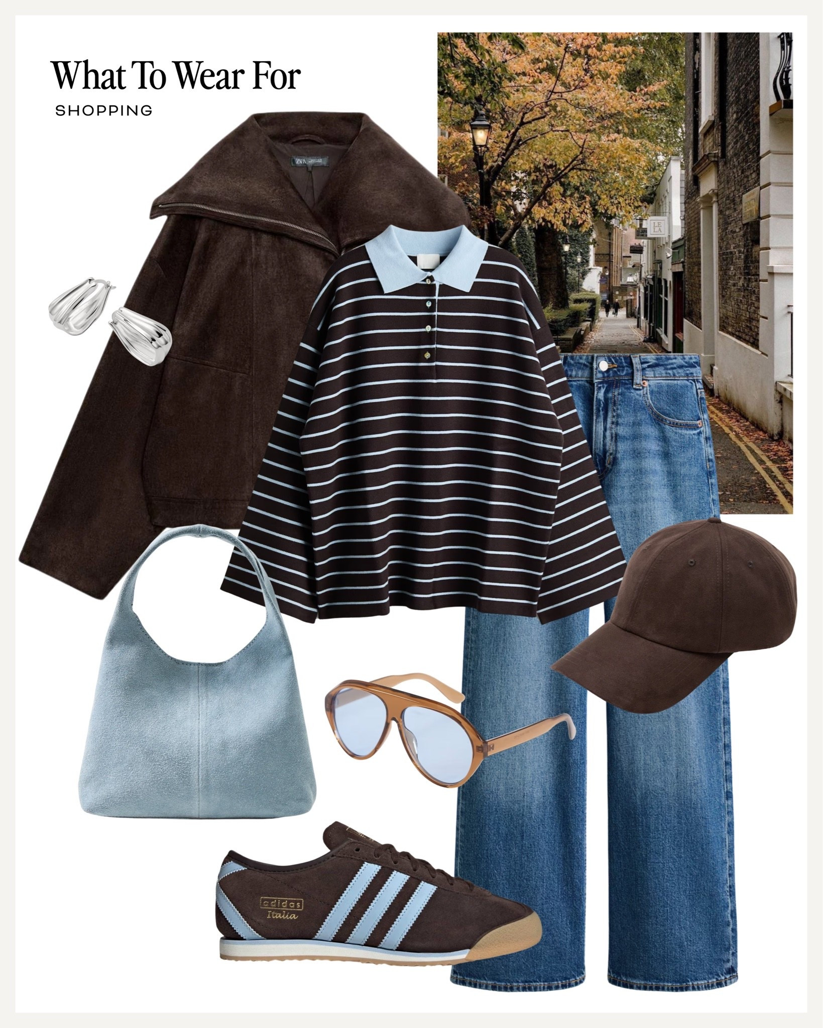 Shopping in the city 🏙️ 

Blue & brown, autumn style, casual outfit, adidas trainers, H&M jeans, suede jacket, striped polo

#LTKautumn #LTKmens