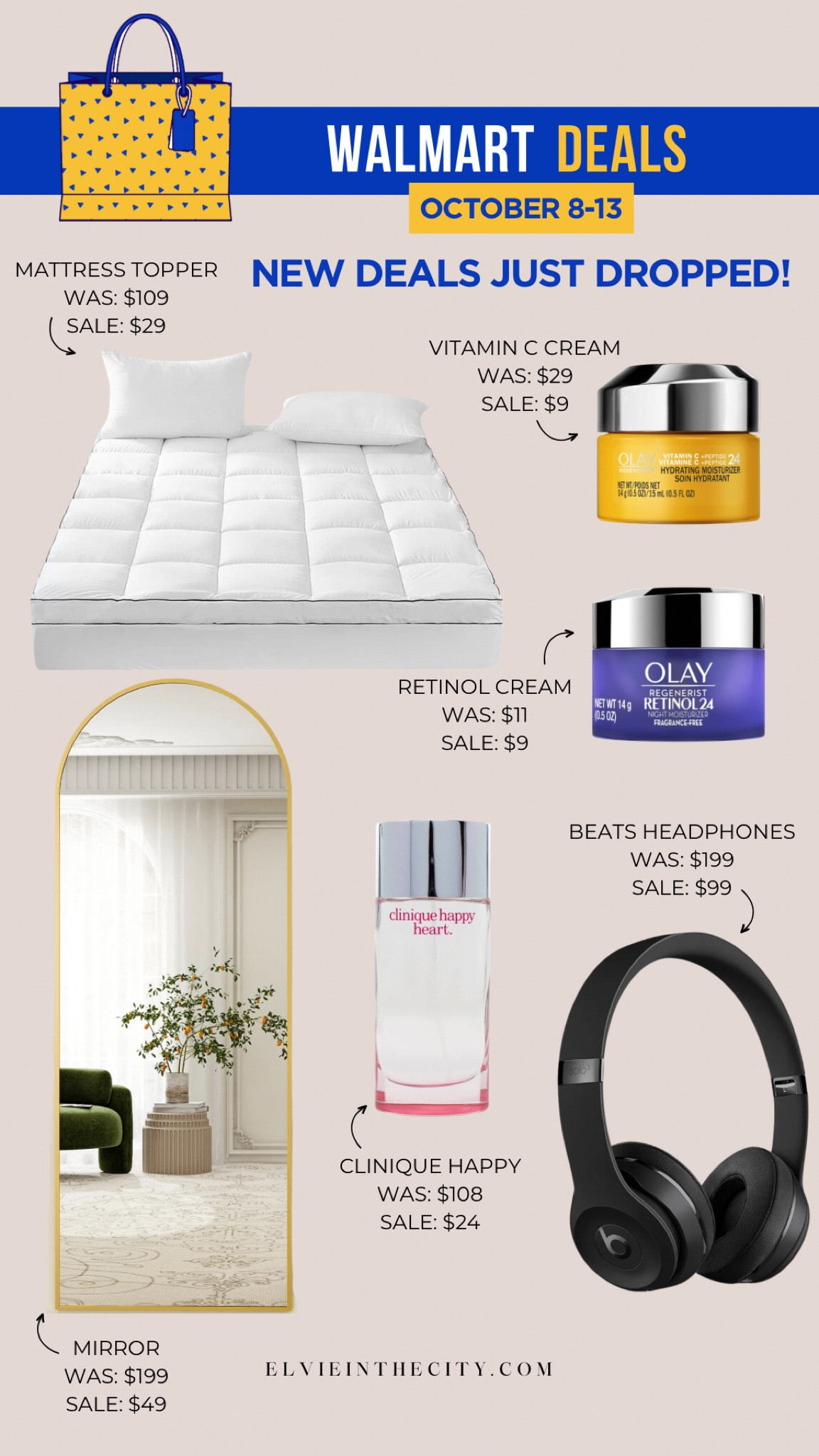New Walmart deals include a mattress topper, Olay vitamin C cream and retinol cream, a free standing mirror, Clinique Happy perfume, and Beats headphones. 

Gifts for him, gifts for her, home decor, gift ideas

#Walmartpartner 
@Walmart
#walmartdeals

#LTKHome #LTKSaleAlert #LTKFindsUnder50