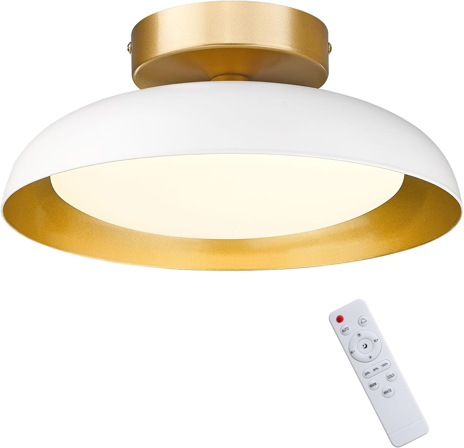 kudos Flush Mount Ceiling Light,12-inch LED Ceiling Light Fixture with Remote, White and Gold Fin... | Amazon (US)