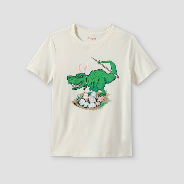 Boys' 'Dinosaur Easter Egg Hunter' Graphic Short Sleeve T-Shirt - Cat & Jack™ Cream | Target