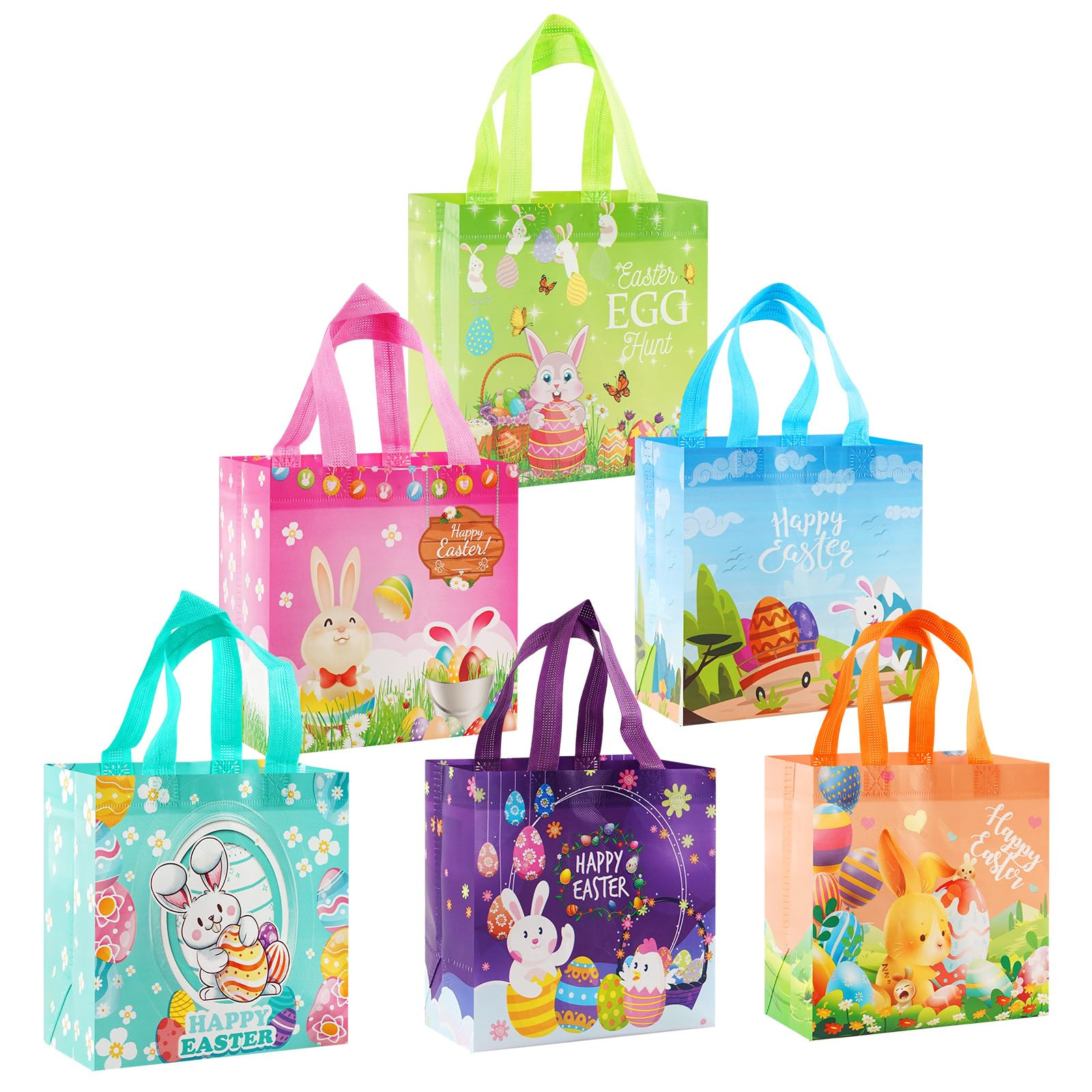 Bwhrmt Easter Basket Egg Hunt Bags Bunny Carrot Chick Gift Bags with Handles,Party Supplies,Happy... | Amazon (US)