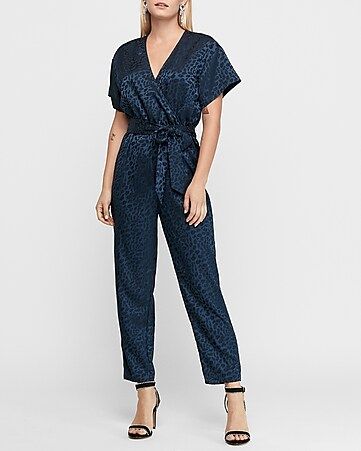 leopard jacquard wrap jumpsuit | Express