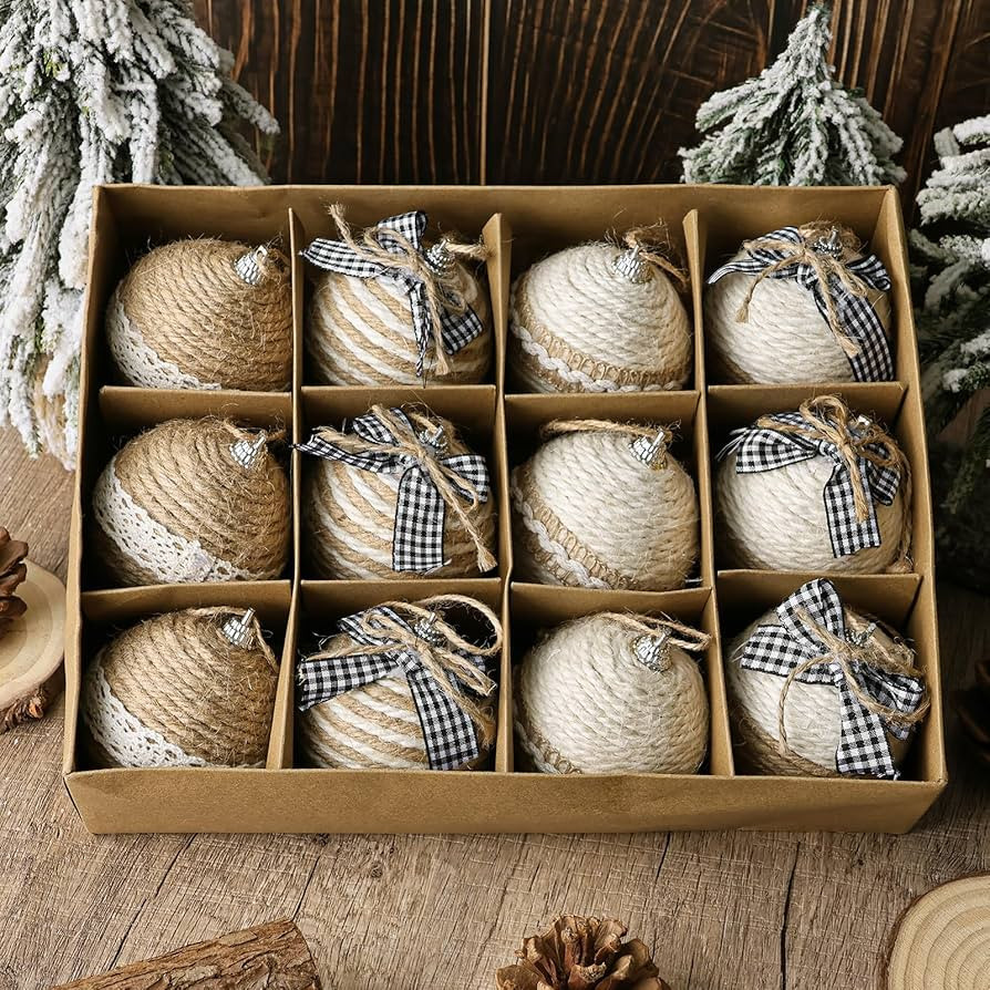 Christmas Decorations Indoor: 12pcs Handmade Jute Rope Decorative Bows Christmas Tree Ornaments, ... | Amazon (US)