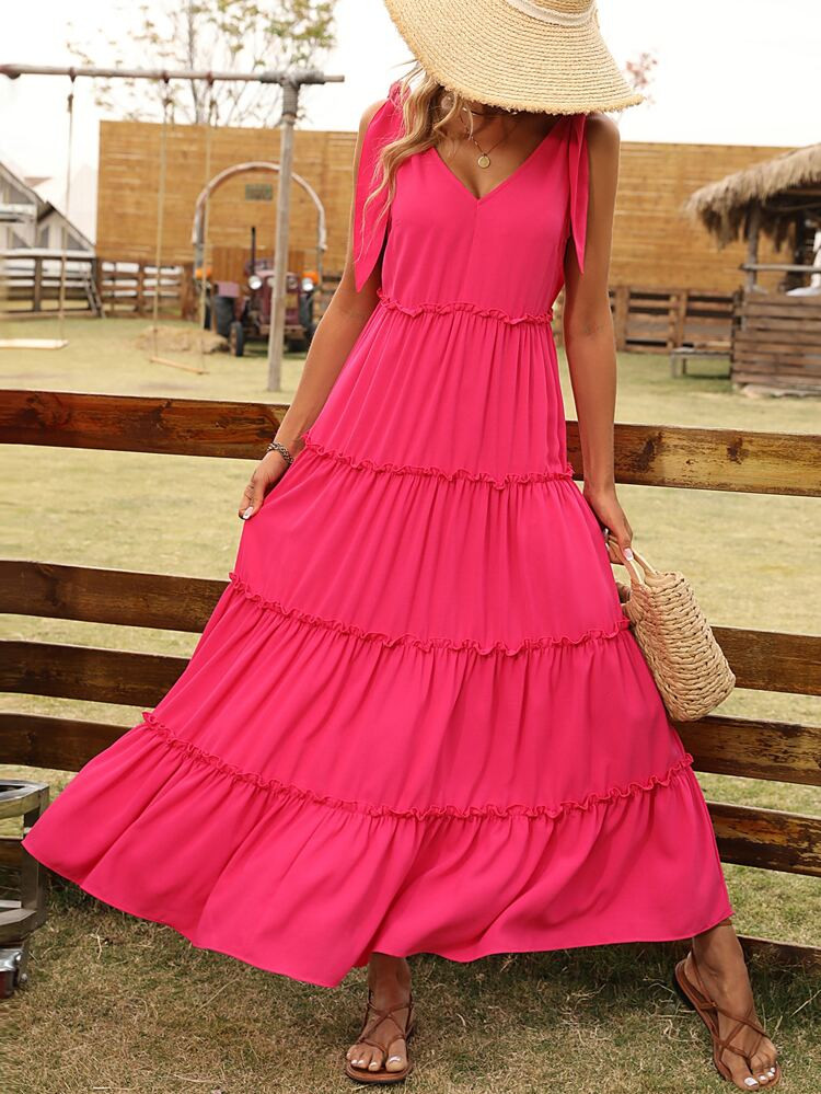 Tie Shoulder Layered Hem Dress | SHEIN