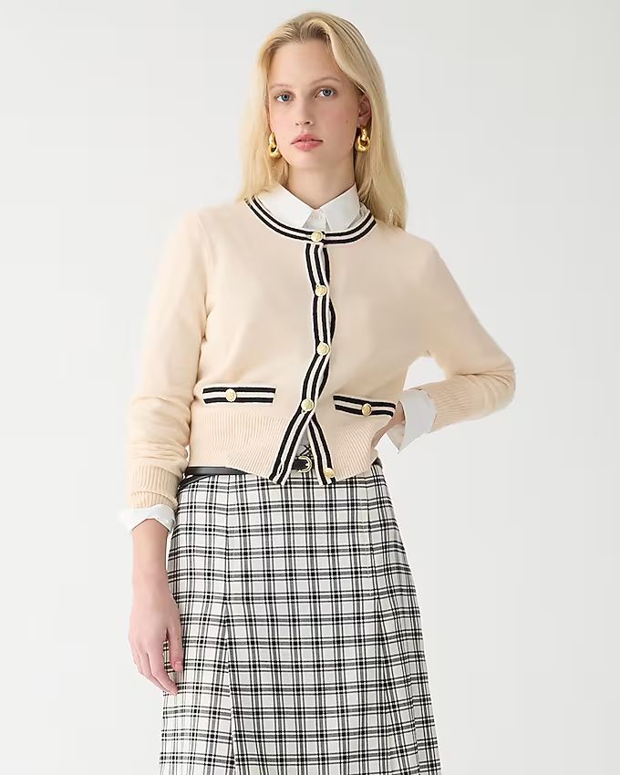 Cashmere sweater lady jacket with contrast trim | J.Crew US