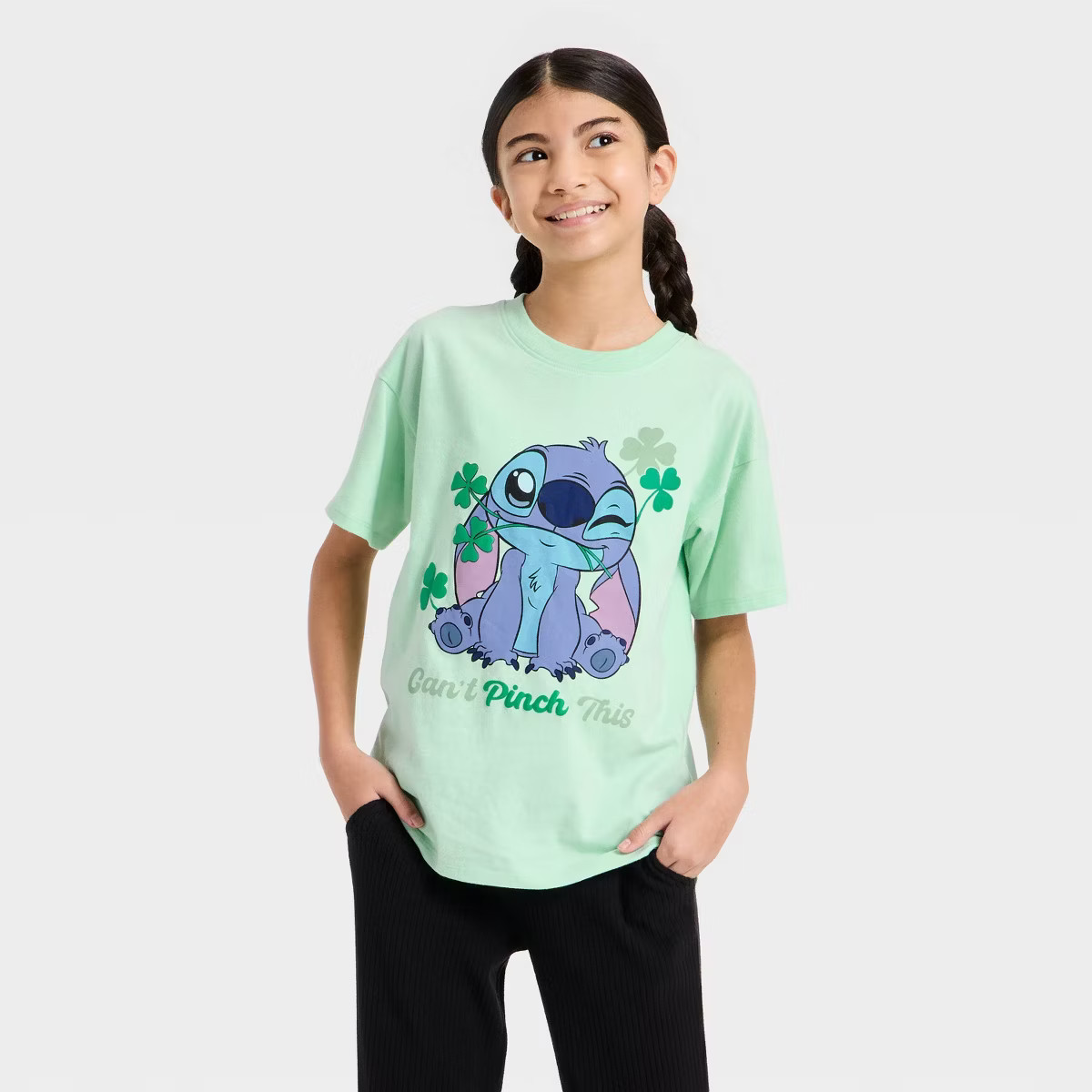 Girls' Lilo & Stitch St. Patrick's Day Short Sleeve Graphic T-Shirt - Green XXL | Target