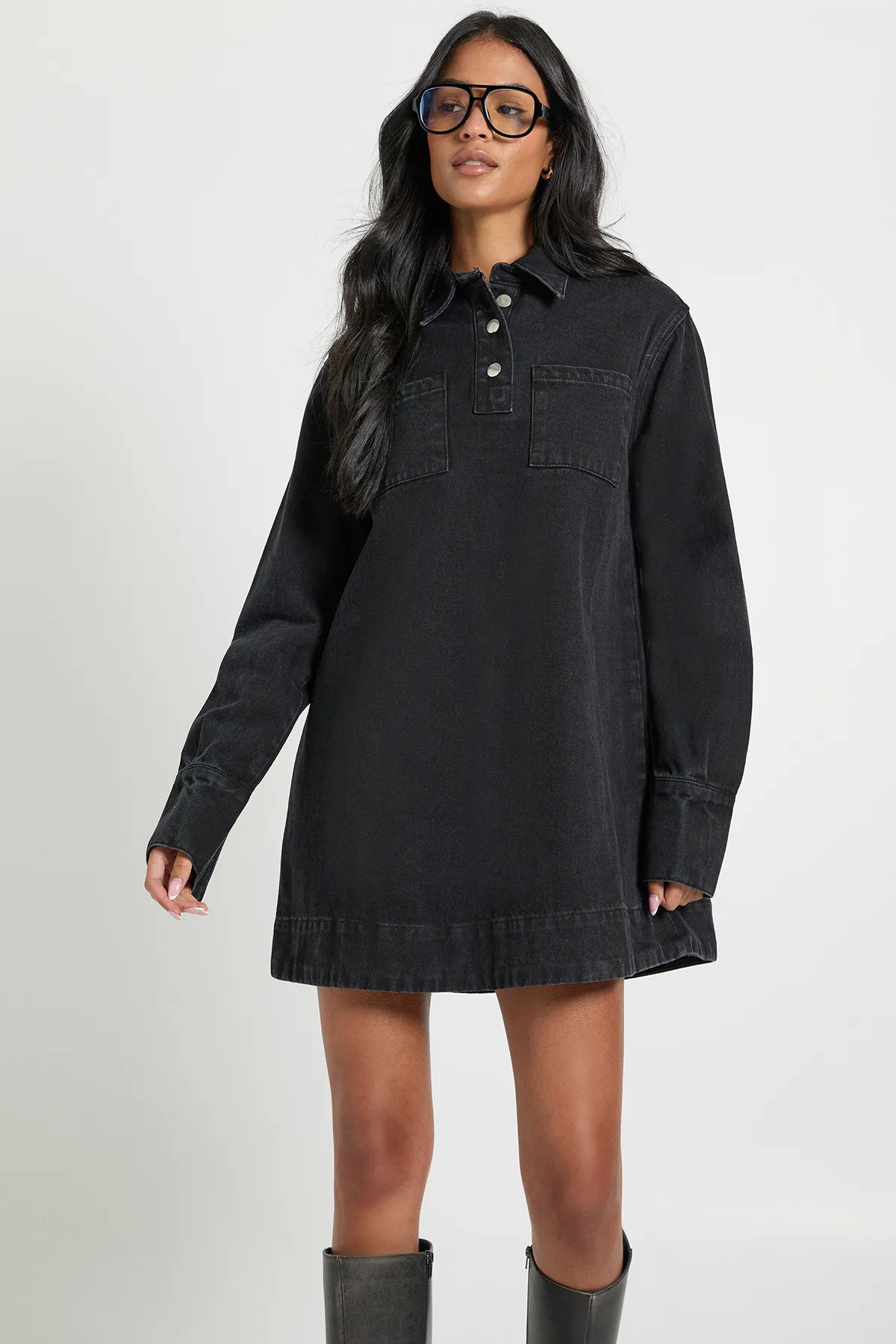 Tall Long Sleeve Denim Dress | boohoo (US & Canada)