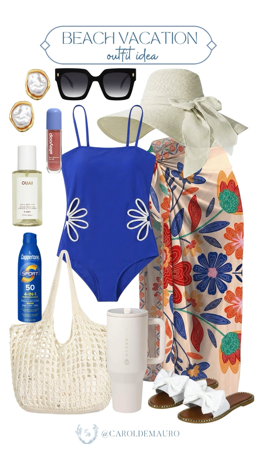 Level up your vacation photos by mixing bold floral prints with classic white bow sandals and gold statement earrings! Don't forget to pack your insulated tumbler and a spritz of your favorite body mist to keep your beach day vibes effortlessly cool.

beach wardrobe, resort wear, tropical look, beach bag essentials, sun protection, instagram ready, fashion finds

#LTKU #LTKSeasonal #LTKBeauty