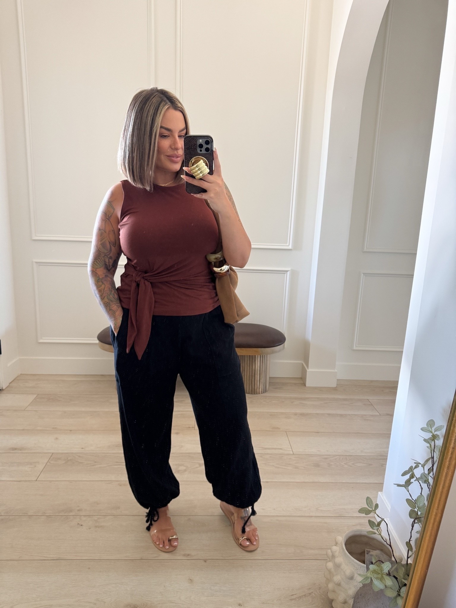 Top M 
Pants L 
Sandals are old no link sorry linked similar

Comment SHOP below to receive a DM with the link to this post on my LTK ⬇ https://liketk.it/6j7iP

https://liketk.it/6j7iP