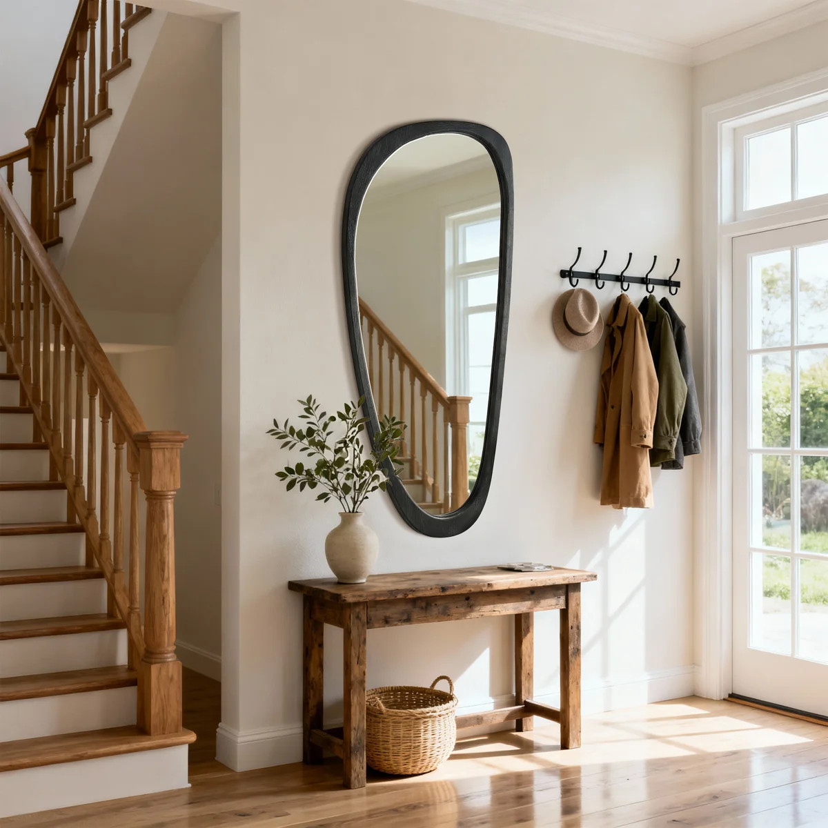 Large Asymmetrical Decorative Wall Mirror, Statement Organic Modern Design with Solid Wood Frame ... | Wayfair North America