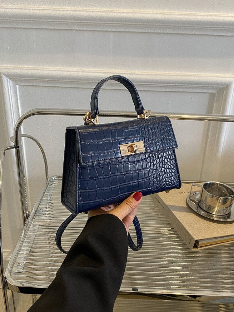 Lightweight,Business Casual Mini Crocodile Embossed Twist Lock Flap Square Bag For Teen Girls Women College Students,Rookies & White-Collar Workers Perfect For Office,College,Work ,Business,Commute,Outdoors, Travel, Outings, Animal Print Women Bag | SHEIN