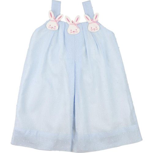 Blue Swiss Dot Applique Bunny Dress | Cecil and Lou