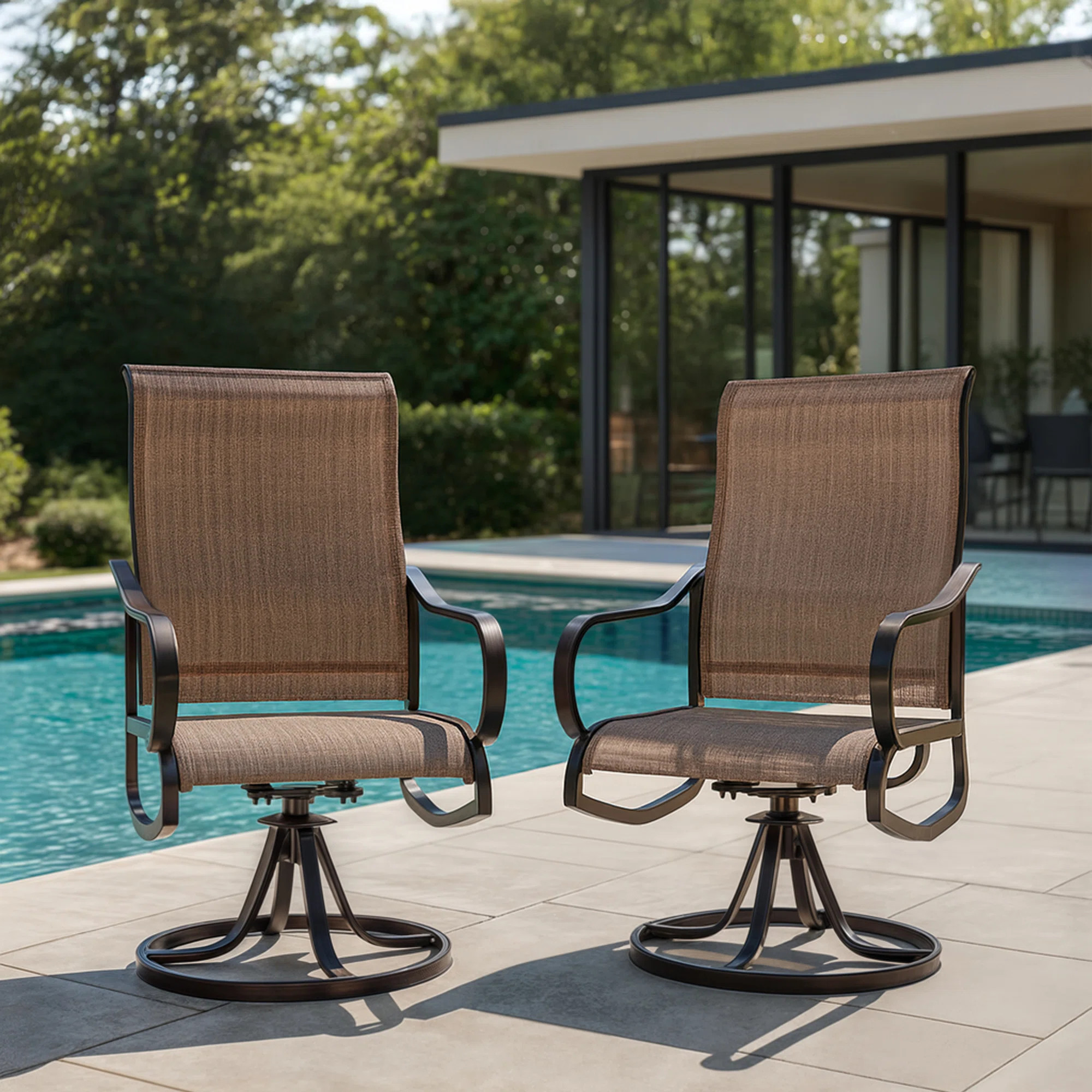 Angeli Outdoor Steel  Swivel Patio Dining Armchair (Set of 2) | Wayfair North America