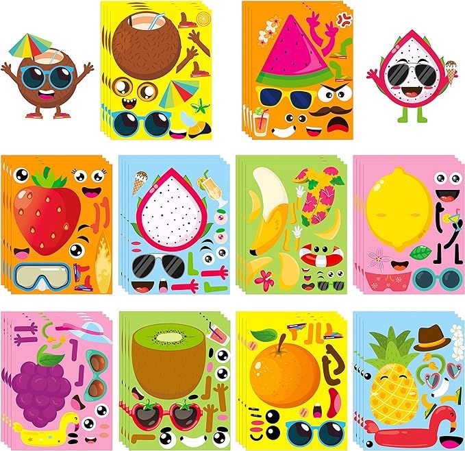 MALLMALL6 40Pcs Make Your Own Fruit Stickers 10 Kinds Cartoon Fruit Summer Hawaii Theme Charact... | Amazon (US)