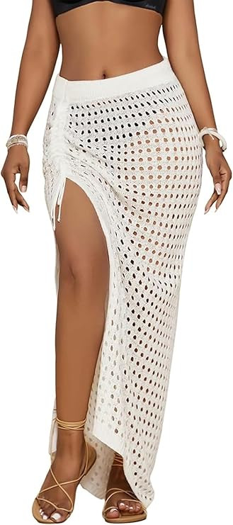 Bsubseach Womens Crochet Cover Up Skirt 2025 Knit Drawstring Long Coverups for Swimwear Elastic W... | Amazon (US)