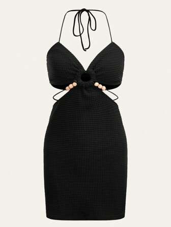 SHEIN ICON Cut Out Waist Tie Backless Halter Dress | SHEIN