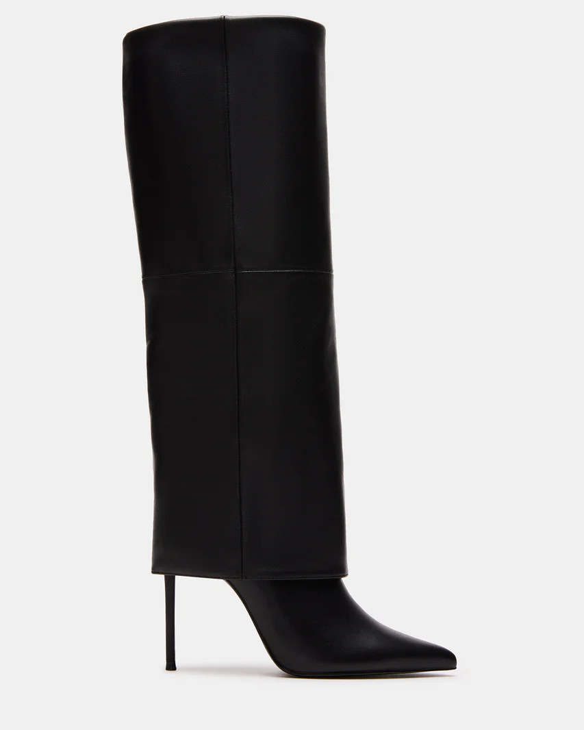 SMITH Black Leather Cuffed Stiletto Boot | Women's Boots | Steve Madden (US)