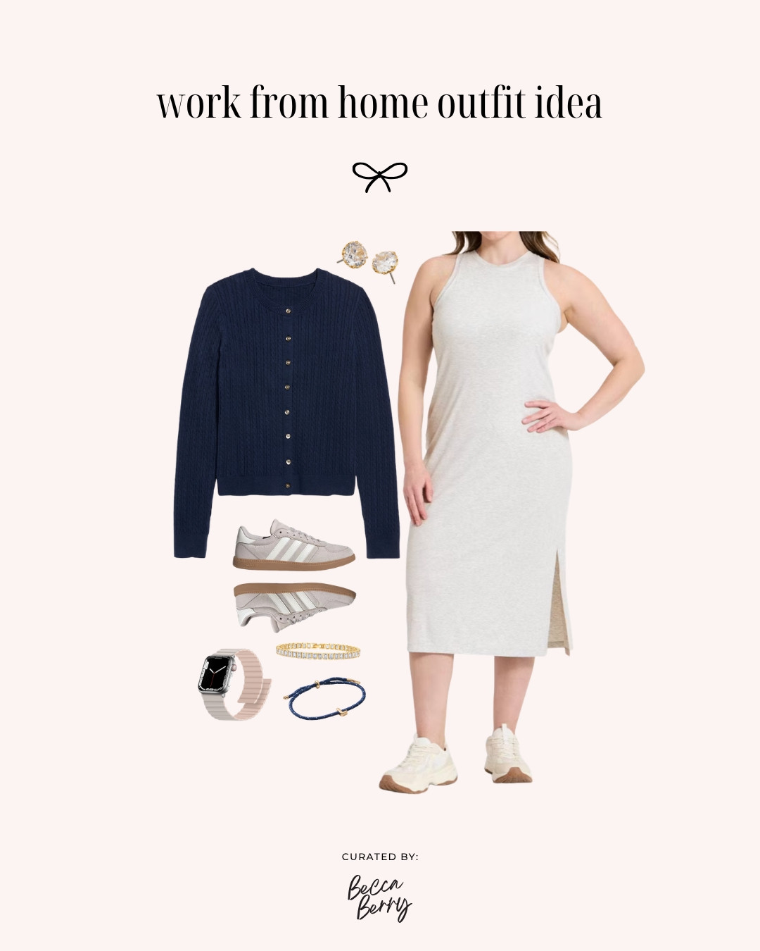 Ending the workweek with the ultimate Friday outfit shortcut: one-piece dressing.

Today’s midsize WFH outfit starts with the Target All in Motion Modal Ribbed Midi Dress in Heather Gray, layered with the Old Navy SoSoft Cotton Crew-Neck Cardigan in In The Navy.

The ribbed midi dress keeps everything comfortable and easy, while the navy cardigan gives me an extra layer and makes the outfit feel a little more finished.

Add Kate Spade studs, my Amazon tennis bracelet, Apple Watch, and adidas sneakers, and Friday’s outfit is done.

Save this comfortable dress + cardigan formula for later.

#LTKootd #LTKMidsize #LTKWorkwear