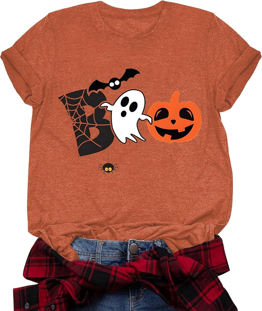 Halloween Boo Shirts for Women Funny Halloween Ghost Tshirts Fall Spooky Pumpkin Gift Top | Amazon (US)
